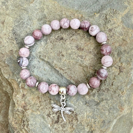 Mauve Marble Jasper with Dragonfly Charm