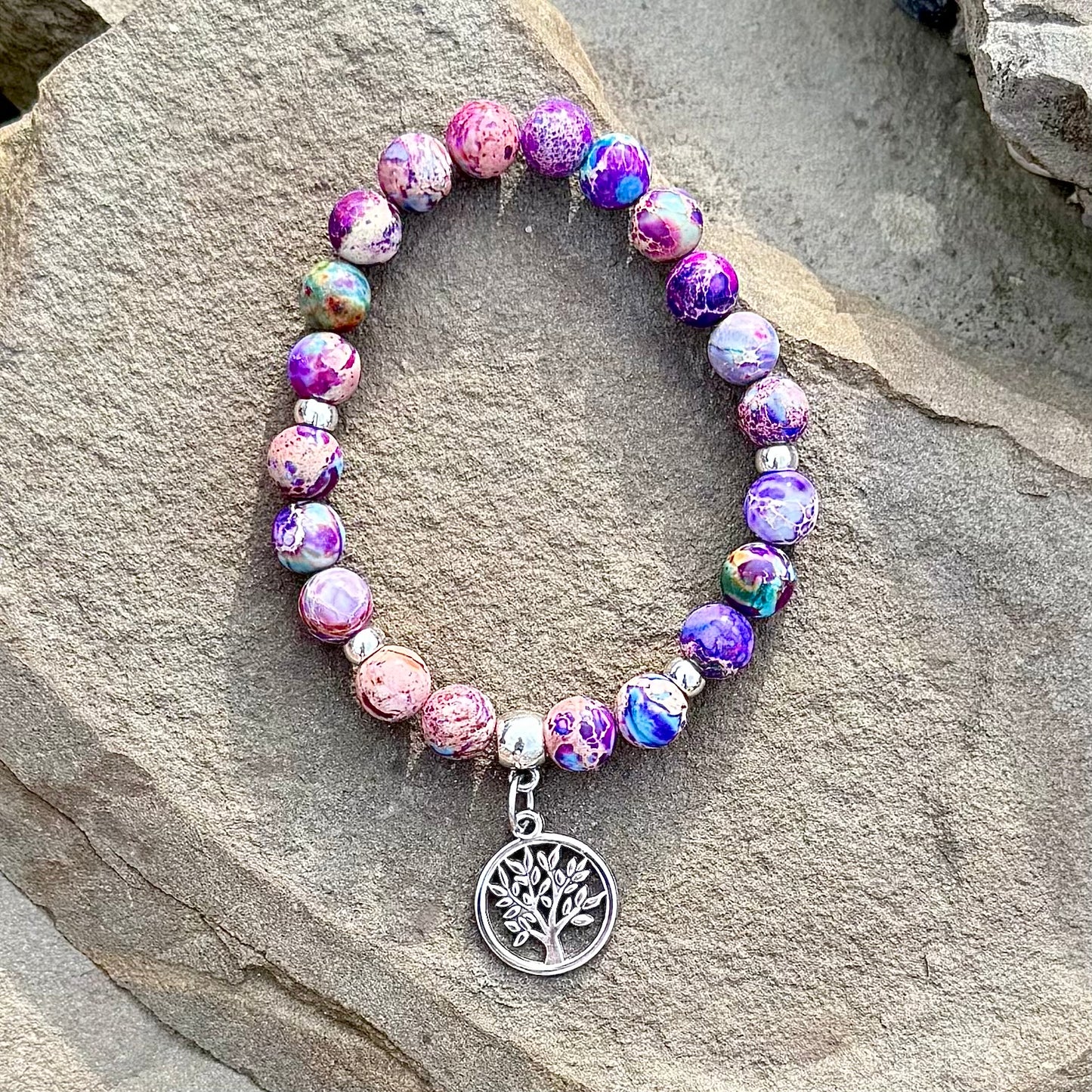 Purple Blue Imperial Jasper with Tree of Life Charm