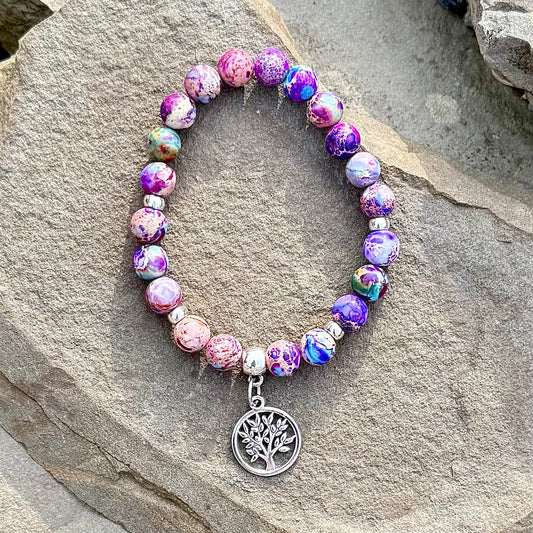 Purple Blue Imperial Jasper with Tree of Life Charm