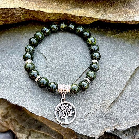 Green Snowflake Obsidian with Tree of Life Charm