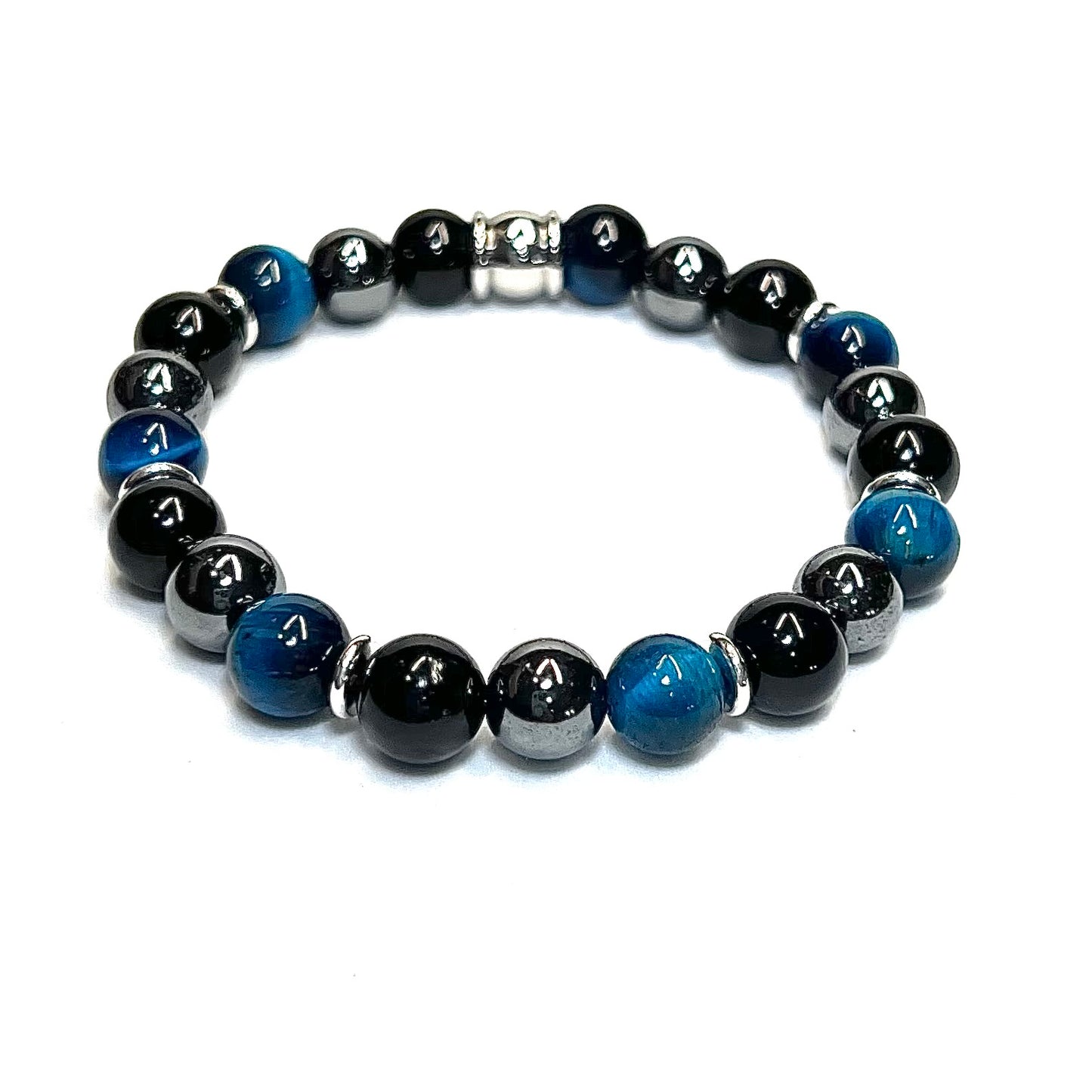 Blue Tigers Eye, Hematite & Black Tourmaline