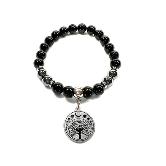 Black Tourmaline & Hematite with Witch Moon Phase Tree of Life charm