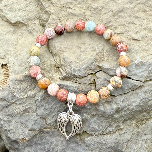 Flower Ocean Jasper with Angel Wing Charm