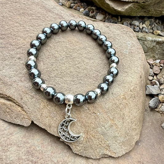 Hematite with Moon Charm