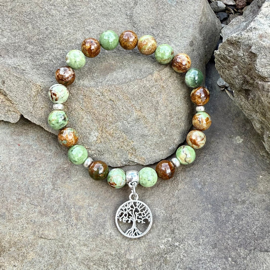 Green Chalcedony with Tree of Life Charm
