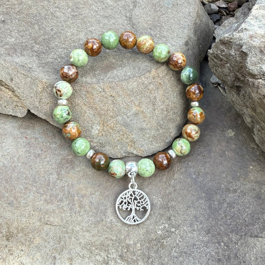 Green Chalcedony with Tree of Life Charm