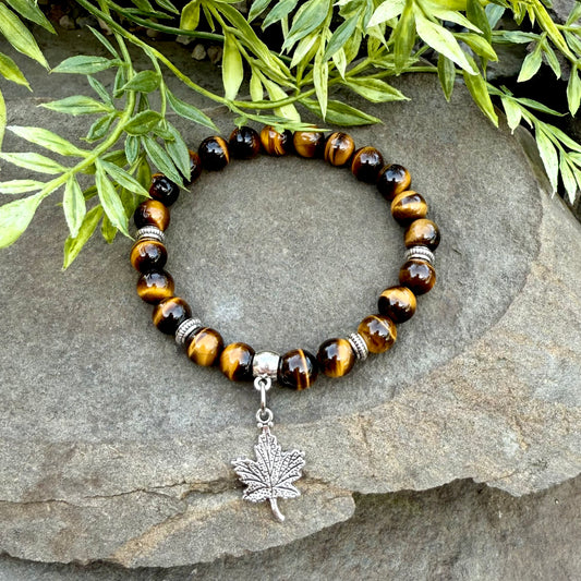 Yellow Tigers Eye with Fall Leaf