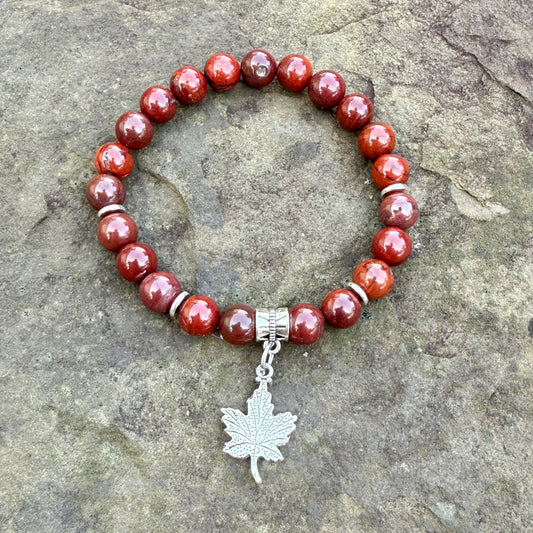 Apple Jasper With Maple Leaf Charm