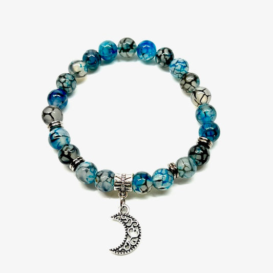 Blue Dragon Vein Agate with Moon Charm