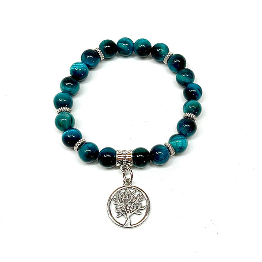 Blue Tigers Eye with Tree of Life Charm